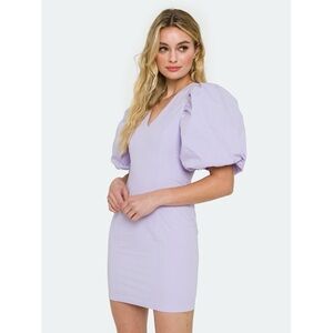 Endless Rose Puff Sleeve V-Neck Mini Dress in Lilac Purple Size Small